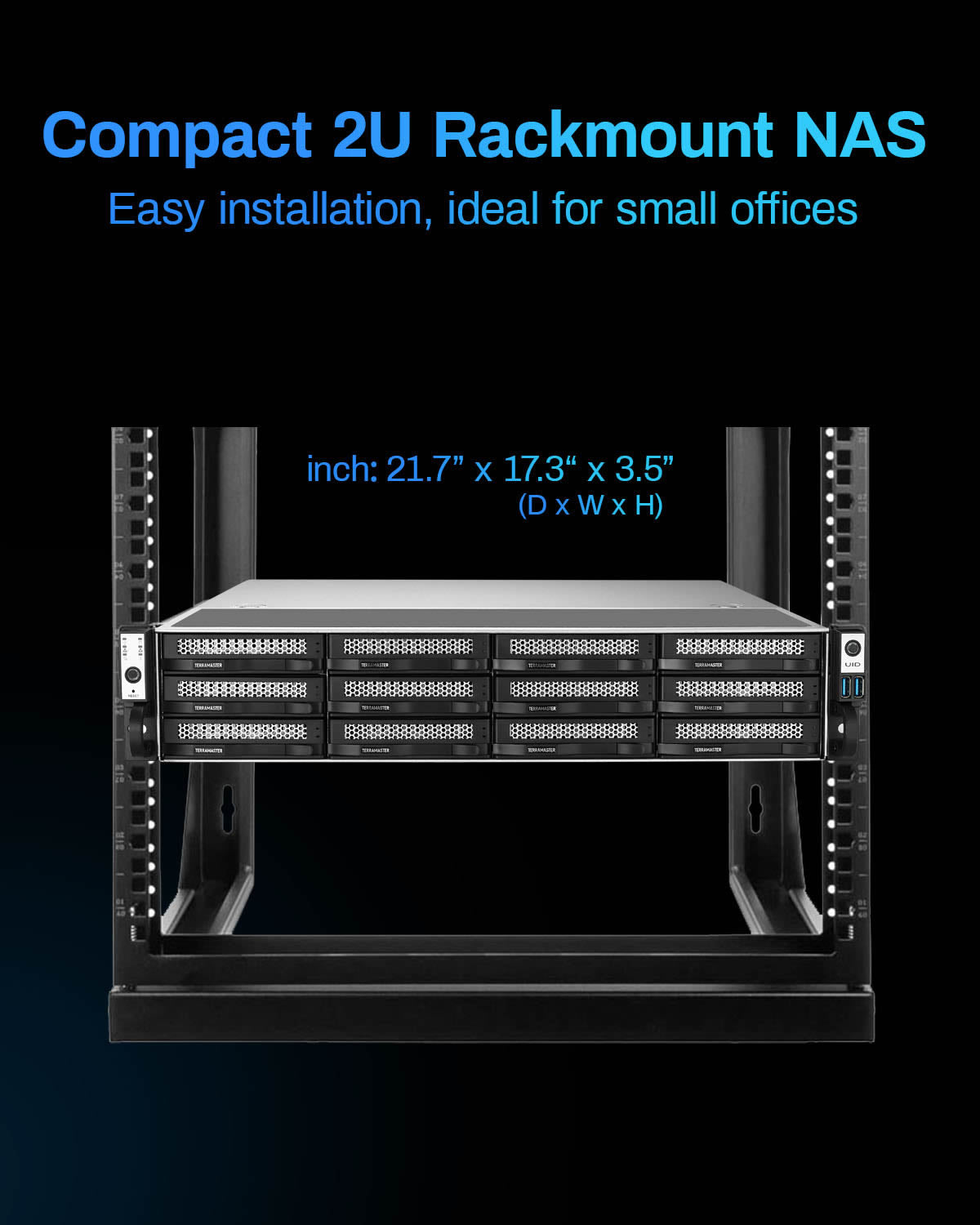 TERRAMASTER U12-500 Plus NAS Storage - 12Bay Core i7 1255U 10-Cores 12-Threads CPU, 16GB DDR5 RAM, Dual 10GbE Ports, 2U Rack Mount Network Attached Storage Peak Performance for Business (Diskless)