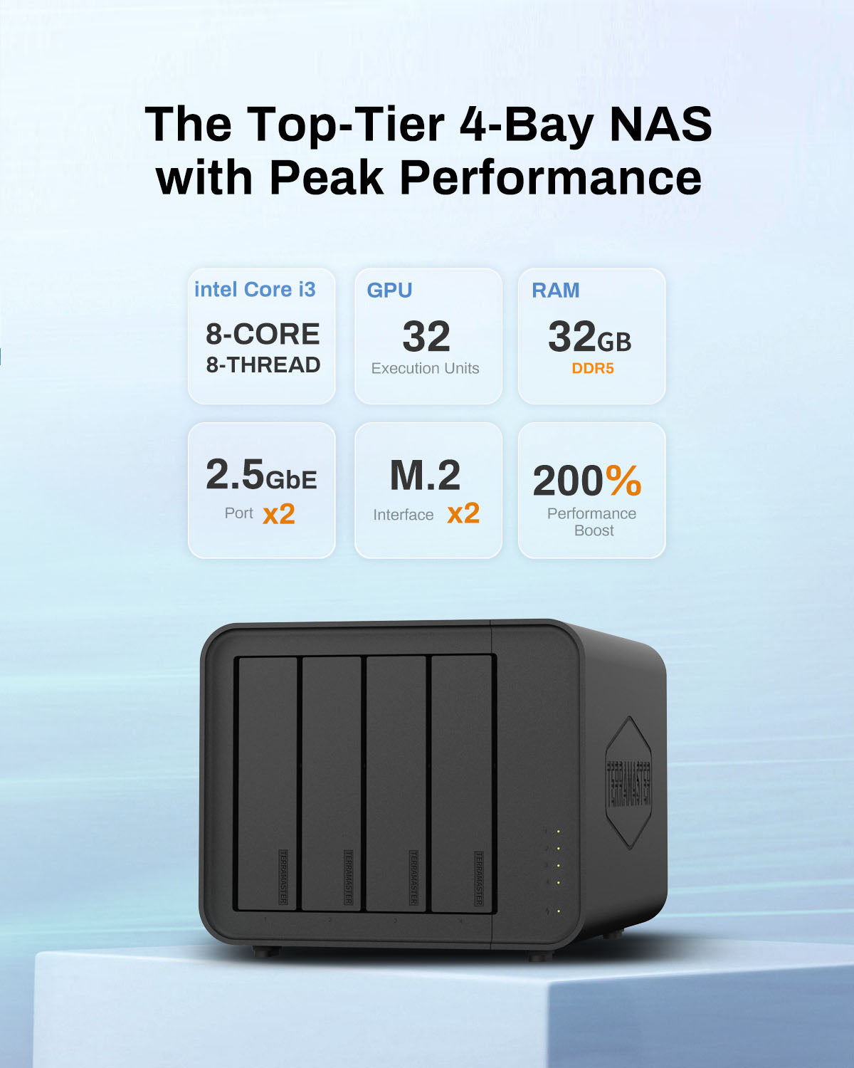 TERRAMASTER F4-424 Pro NAS 4-Bay Intel N305 CPU, 32GB DDR5 RAM, 2.5GbE LAN x 2, Network Attached Storage Peak Performance for Business (Diskless)