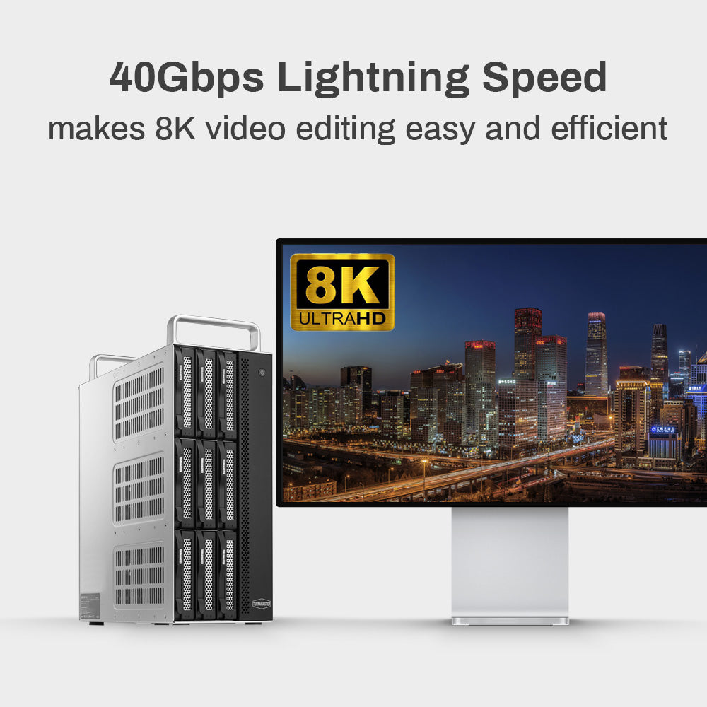 TERRAMASTER D8-332 8ベイ Thunderbolt 3 RAID ストレージ 最もコンパクトなプロフェッショナルグレードの 8ベイタワー Thunderbolt3 ハードウェア RAID エンクロージャ RAID 0/1/5/10/JBOD をサポート 外付けハードドライブ RAID ストレージ (ディスクレス)
