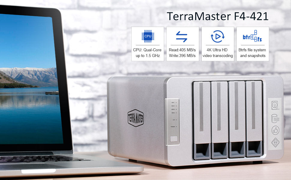 TerraMaster's F4-421 4-bay NAS unit comes with an Intel Apollo J3455 Quad-core processor