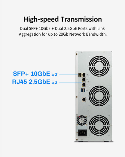 TERRAMASTER T9-450 9ベイ 10Gb NASストレージ - IntelクアッドコアCPU、8GB DDR4、デュアルSFP+ 10GbEインターフェース、デュアル2.5GbEポート、NASサーバー（ディスクレス）を搭載した高速ネットワーク接続ストレージ