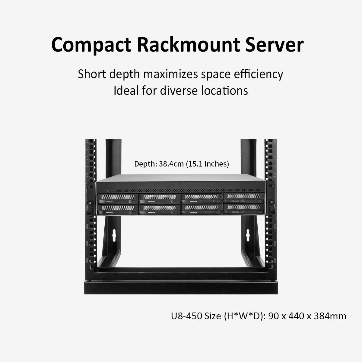 TERRAMASTER U8-450 8-bay Short Depth Rackmount NAS – Intel Quad-core CPU, 8GB DDR4, Dual SFP+ 10GbE Ports , Dual 2.5GbE Ports (Diskless)