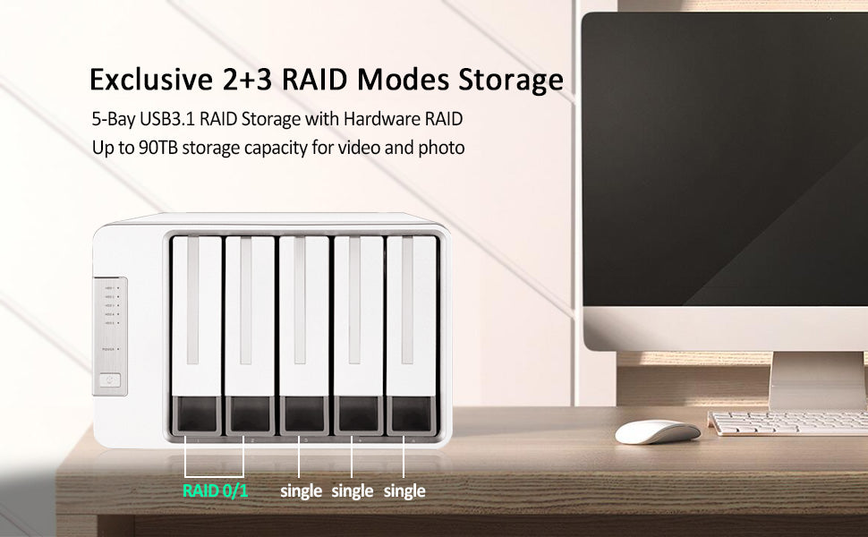 TERRAMASTER D5-300C USB3.1 (Gen1) Type C 5-Bay RAID Enclosure Support RAID  0/1/Single Exclusive 2+3 RAID Mode Hard Drive RAID Storage (Diskless)